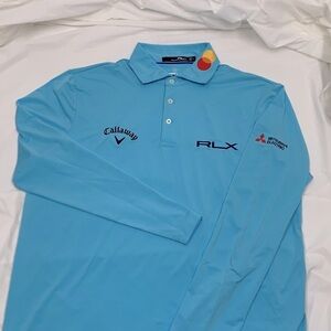 Men RLX Ralph Lauren Baby Blue Light Weight Long Sleeve Tour Issue Polo Size M